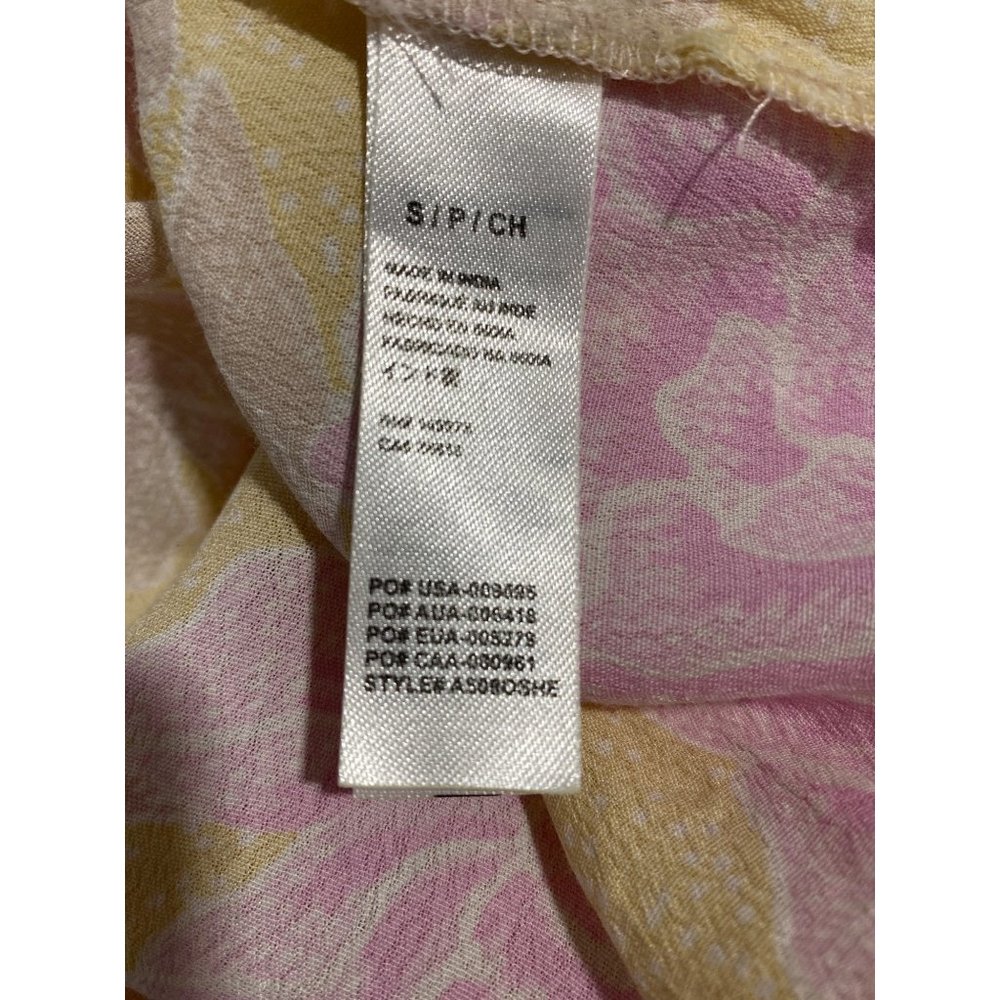 Amuse Society S Button Down Shirt‎ Blouse Viscose Pastel Pink Yellow Orange Belt - Picture 6 of 9